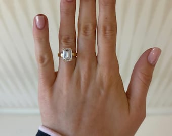 7 Karat Smaragdschliff Labor gewachsen Diamant-Verlobungsring IGI zertifiziert Doppelkralle Prong versteckter Heiligenschein