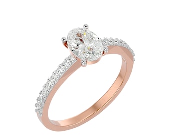 Oval Cut 1 Carat Lab Grown Diamond Engagement Ring | Gold with Side Accents