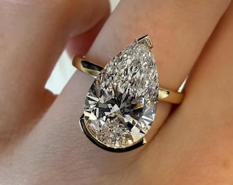 5 Karat Birne Lab Zuchtdiamant Halb Bezel Set Verlobungsring