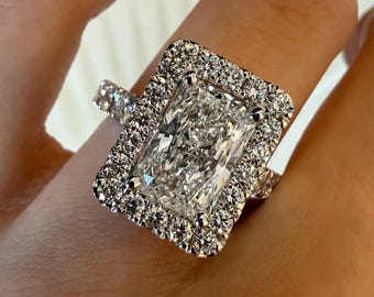5 Karat strahlender Labor gewachsener Diamant Halo-Verlobungsring, IGI-zertifiziertes Pave-Band