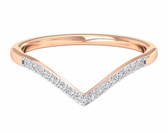 Dainty Diamond Chevron Ring – Stackable V Shaped Band