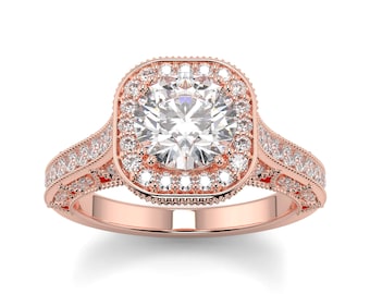 1 Karat Rundschliff Naturdiamant Einzelkissen Halo Typ Vintage Verlobungsring