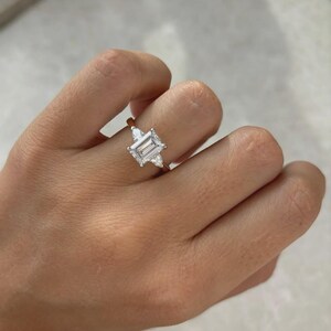 emerald cut ring, trilogy engagement, three stone ring, lab grown diamond, two tone gold ring, emerald diamond ring, bridal engagement, custom diamond ring, luxury engagement, women diamond ring, statement bridal ring, proposal ring, wedding ring women