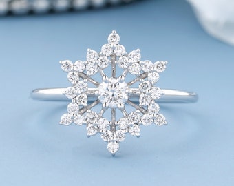 Diamant Schneeflocke Ring, Runde Diamant Vermeil Prong Set