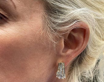 Pendientes invisibles con diamantes naturales de talla princesa de 3,60 quilates / Pendientes de oro amarillo de 18 quilates con diamantes