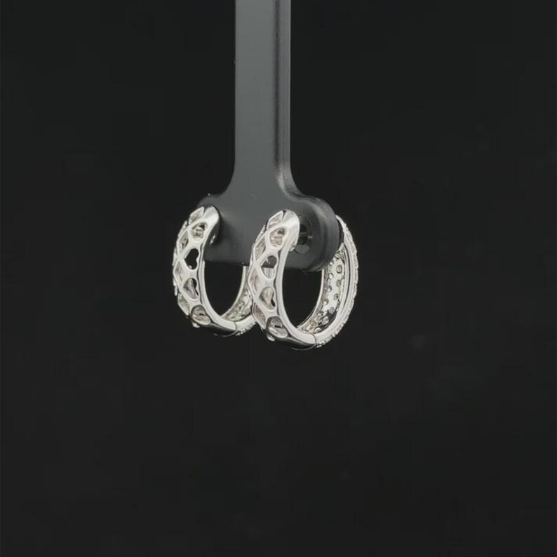 Add timeless sparkle to your jewelry collection with these elegant 14K white gold lab grown diamond hoop earrings. Designed with multiple rows of brilliant lab-grown diamonds, these hoops create a luxurious pavé look with exceptional shine from every angle.