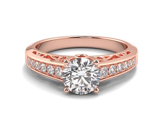 1 Carat Round Cut Diamond Ring - 18k Rose Gold Engagement Ring - 14k Gold Wedding Band Womens - 14k Gold Promise Ring - Lab Grown Diamonds