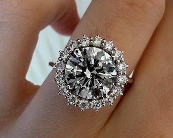 3 Karat runder Labor gewachsener Diamant Halo-Verlobungsring