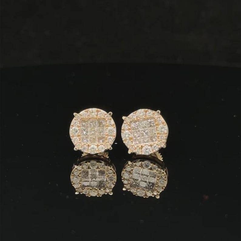 Add brilliant sparkle to your jewelry collection with these elegant 14K yellow gold lab grown diamond earrings. The round design features a sparkling center of carefully arranged lab-grown diamonds surrounded by a pavé diamond halo, creating a beautiful layered look with exceptional brilliance.