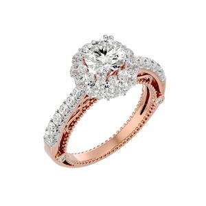 Lotus Flower Halo Style Engagement Ring, 1 Carat Round Lab Diamond, Milgrain Sunflower Ring