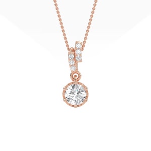 Solitaire Round Brilliant Cut Natural Diamond Wedding Pendant, Diamond Solitaire Pendant, Lab Grown Diamond Pendant, 10K White Gold Pendant