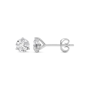 Natural Round Diamond Martini Stud Earrings - 3 Prong Diamond Stud Earrings - 1 Carat Lab Grown Diamond Studs - Diamond Solitaire Earrings
