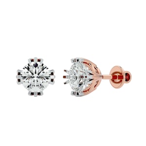 Designer Prong Solitaire Natural Diamond Stud Earrings, Natural Diamond Earrings, Lab Grown Diamond Earrings, Diamond Earrings, Gold Earring