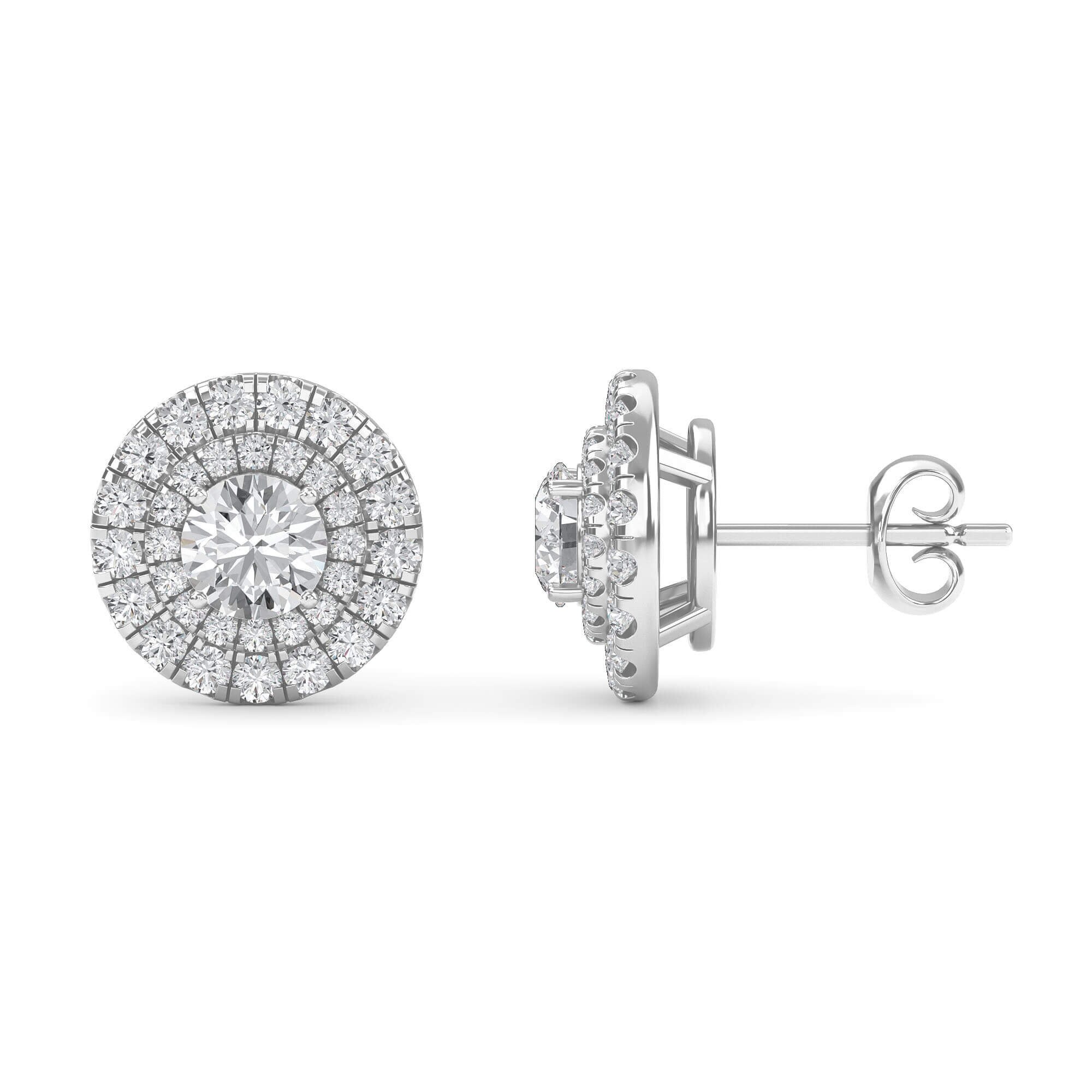 Double Halo Diamond Stud Engagement Earrings Double Halo Earrings Round Diamond Earrings Double Halo Stud Earrings Platinum Earrings