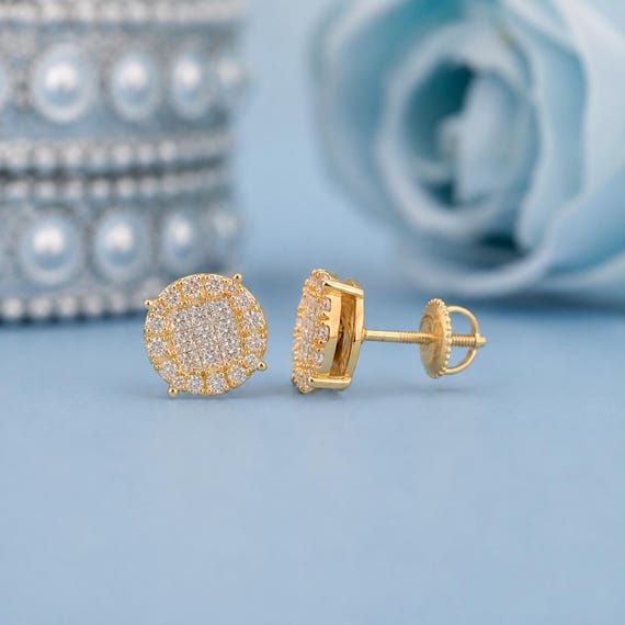 14K Yellow Gold Lab Grown Diamond Stud Earrings, Pavé Cluster Diamond Earrings, Fine Jewelry Gift
