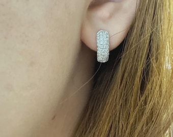 14K White Gold Lab Grown Diamond Hoop Earrings, Pavé Diamond Huggie Hoops, Fine Jewelry Gift for Her