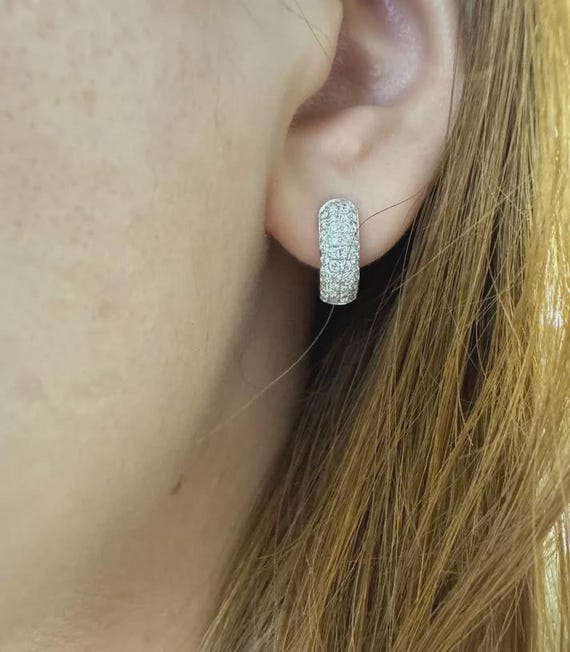 14K White Gold Lab Grown Diamond Hoop Earrings, Pavé Diamond Huggie Hoops, Fine Jewelry Gift for Her