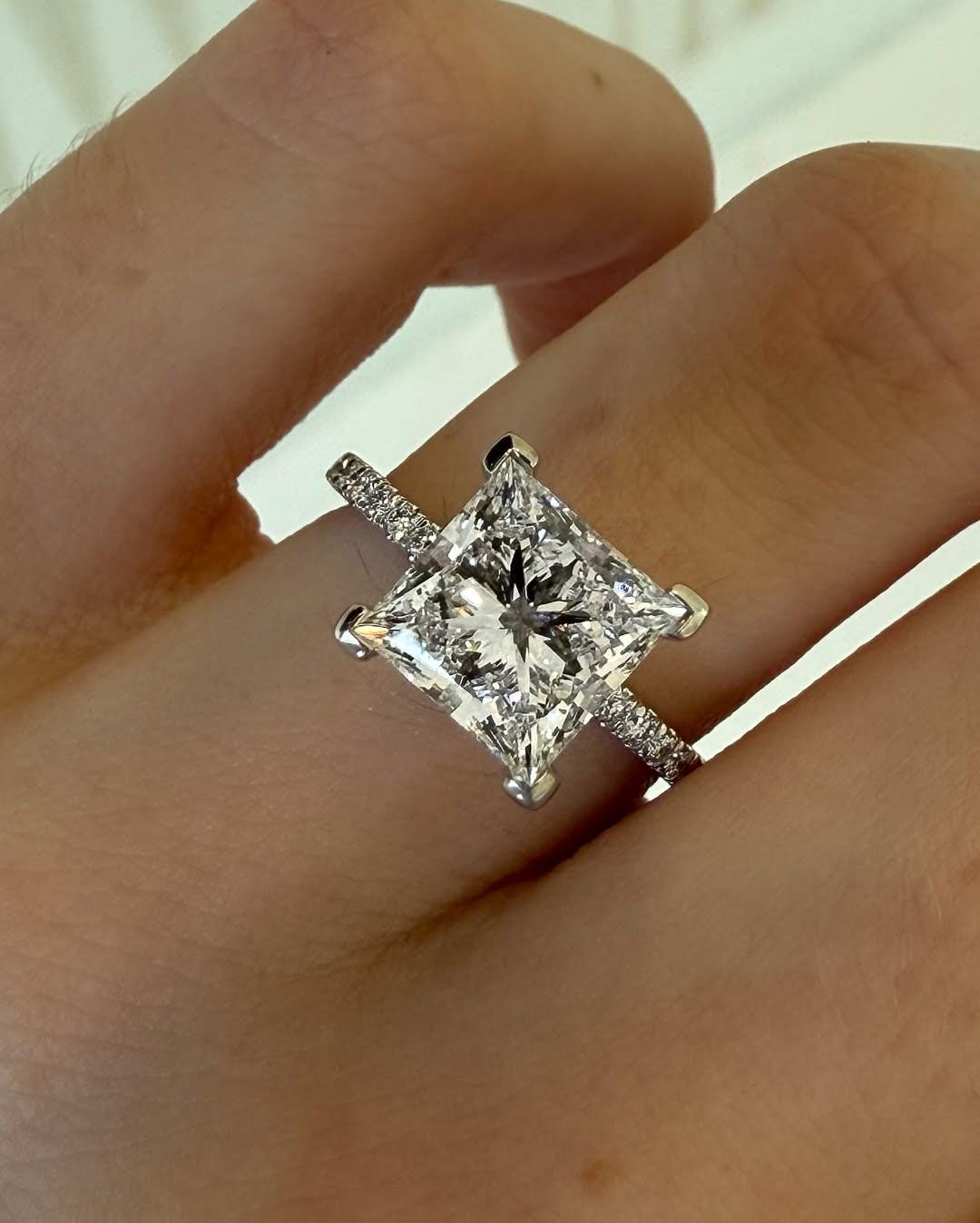 3 Carat Princess Square Lab Grown Diamond Hidden Halo Engagement Ring ...
