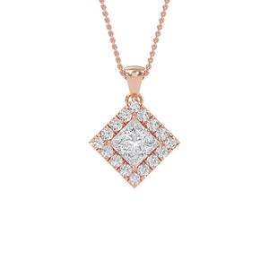 Princess Diamond Halo Set Pendant, Princess Cut Diamond Necklace, Princess Cut Diamond Pendant, Princess Cut Diamond, Solitaire Pendant
