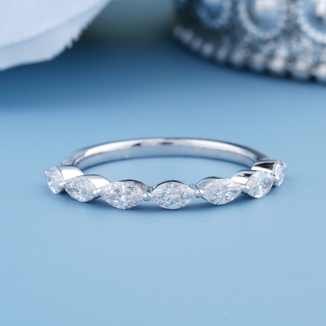 Seven Floating Marquise Diamond Half Eternity Band 7 Marquise Etsy