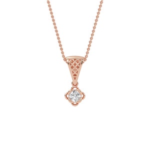 Round Diamond Floral Set Engagement Pendant, Solitaire Diamond Pendant, Lab Created Diamond Pendant, Antique Yellow Gold Pendant