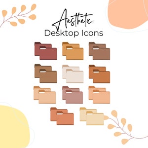 Könnte beinhalten: Ein Satz von 12 ästhetischen Desktop-Ordner-Icons in verschiedenen Brauntönen, Beige und Orange. Die Icons sind in einem Raster angeordnet und eignen sich perfekt zum Organisieren Ihrer Computerdateien.