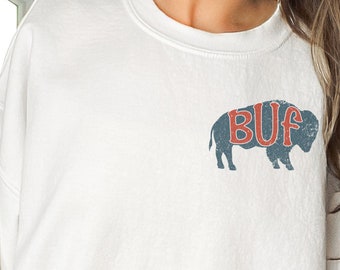 Retro Buffalo Pride Sweatshirt: Distressed BUF Logo, Unisex Crewneck