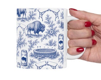Taza para aficionados al fútbol americano de Buffalo, diseño Toile, 11 oz o 15 oz.