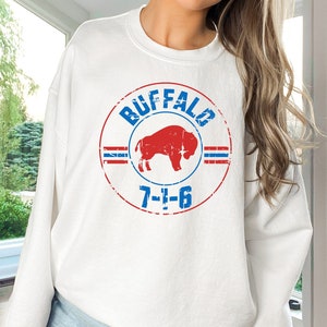 Vintage Style Buffalo 716 Area Code Crewneck, Buffalo NY Gifts, Unisex Heavy Blend™ Crewneck Sweatshirt for Buffalo Lovers and Fans