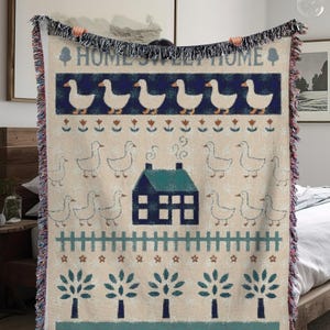 80s Cottagecore Goose Woven Blanket: Soft Cotton Throw