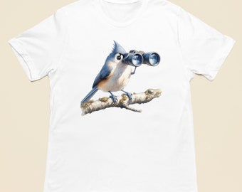 Tufted Titmouse Birdwatching Unisex Jersey Short Sleeve Tee for Bird Lovers, Birders