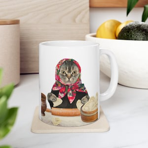 Polish Gift Mug, Pierogi Making Babushka Cat, Funny Polish Gift for ...