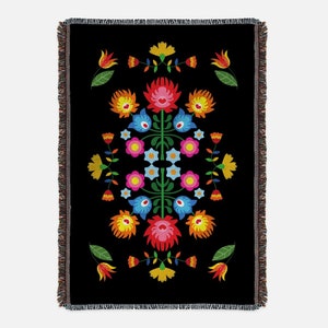 Polish Folk Art Colorful Floral Woven Blanket Touch (Woven)
