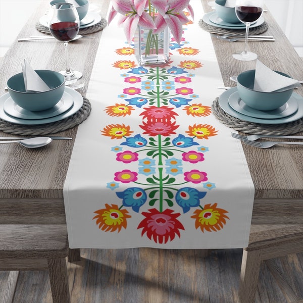 Polish Folk Art Floral Colorful Table Runner (Cotton Twill)