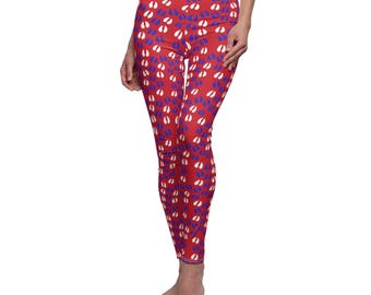Buffalo Leggings, Red White Blue Hoof  Theme Women's Spandex Leggings