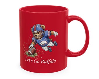 Taza de cerámica tradicional de 325 ml (11 oz) con diseño de los Buffalo Bears y el fútbol americano.