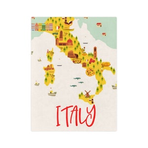 Cadeaux Italie, Décoration Italie. Couverture douce avec une carte de l'Italie pour les amoureux de l'Italie. Couverture en velours Minky