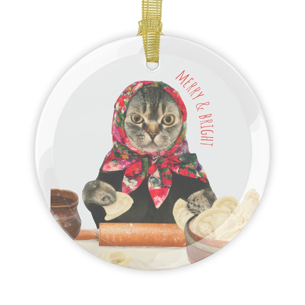 Polish Babushka Cat Ornament, Keepsake Ornament, Glass Ornament, Polish Pride