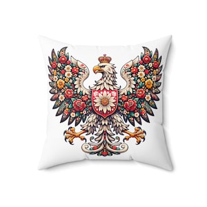 Polish Crest Pillow: Wycinanki Folk Art Floral Design