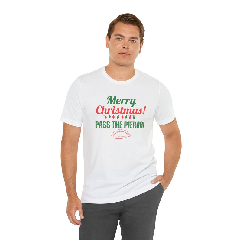 Polish Christmas Shirt, Pass the Pierogi, Vintage Style Pierogi Lover Short Sleeve Tee image 4
