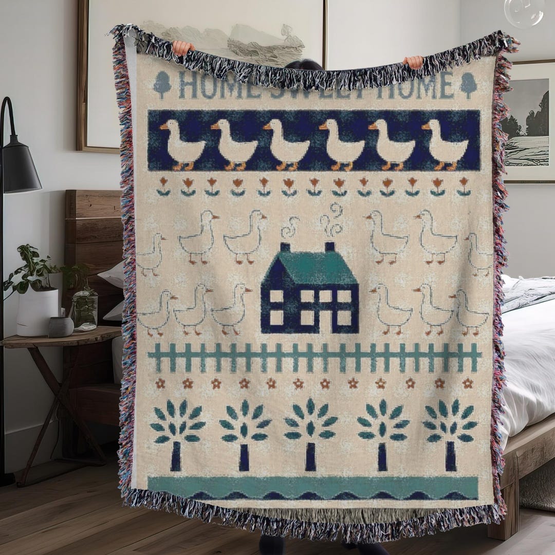 80s Cottagecore Goose Woven Blanket: Soft Cotton Throw - Etsy