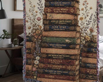 Manta clásica para amantes de los libros y lectores, ideal como pieza de colección. Un toque artístico para el hogar al estilo cottagecore.