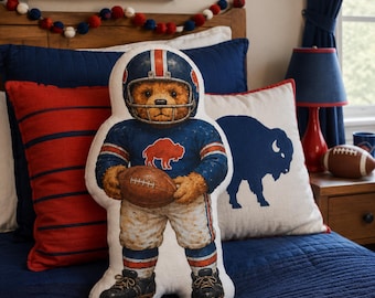 Almohada con forma personalizada de oso de fútbol retro de Buffalo