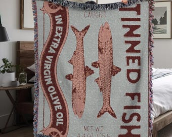 Sardine Can Woven Blanket: Cozy Tinned Fish Decor