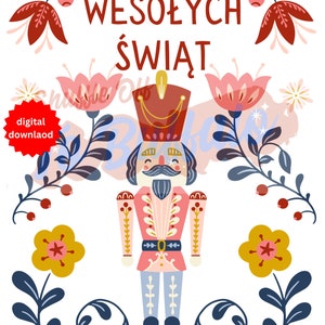 Printable Polish Christmas Card, Wesołych Świąt, Printable Flat Card ...
