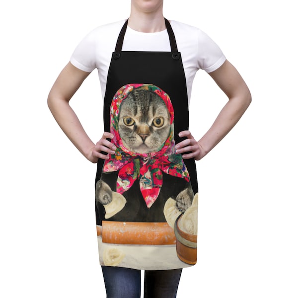 Polish Gifts, Polish Babushka Cat Apron for Cat Lovers and Polish Pride and Culture