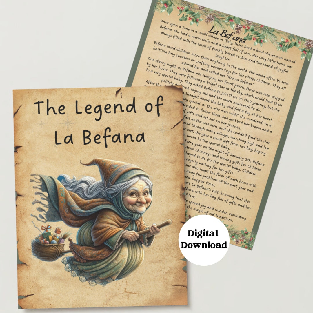 La Befana Italian Christmas Witch, Printable Story for Kids, Digital