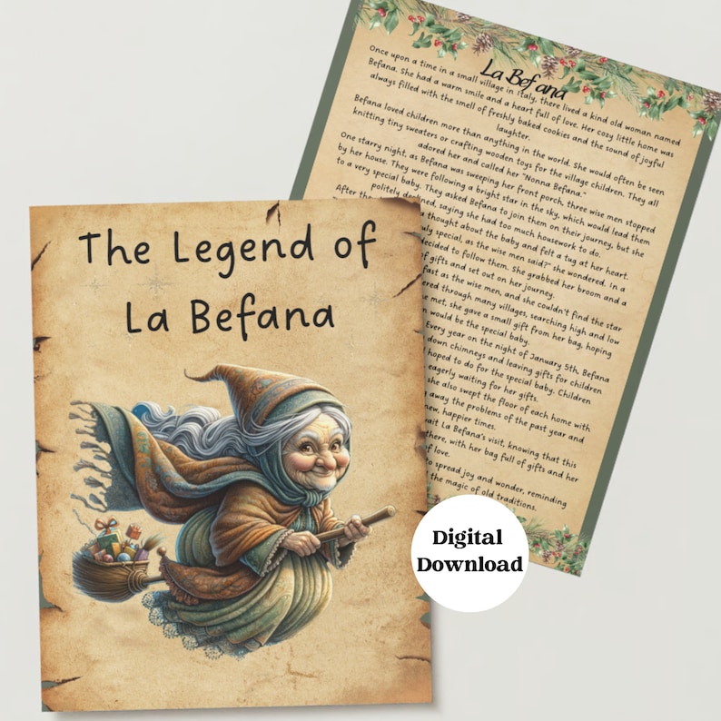 La Befana Italian Christmas Witch, Printable Story for Kids, Digital Download image 1