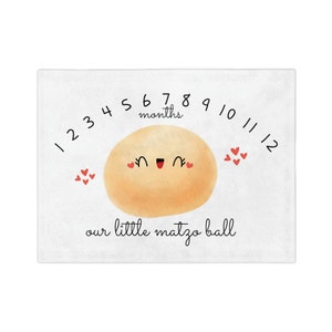 Jewish Baby Shower Gift, Matzo Ball Milestone Blanket, Soft Velveteen Minky Blanket for Jewish Baby Gift