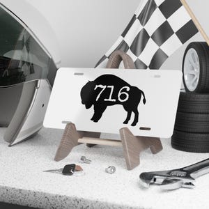 Buffalo NY 716 netnummer Bison kentekenplaat, aluminium, gemaakt in de VS.